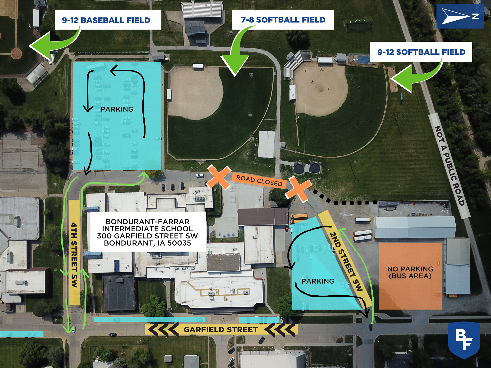Overhead map of baseball and softball area
